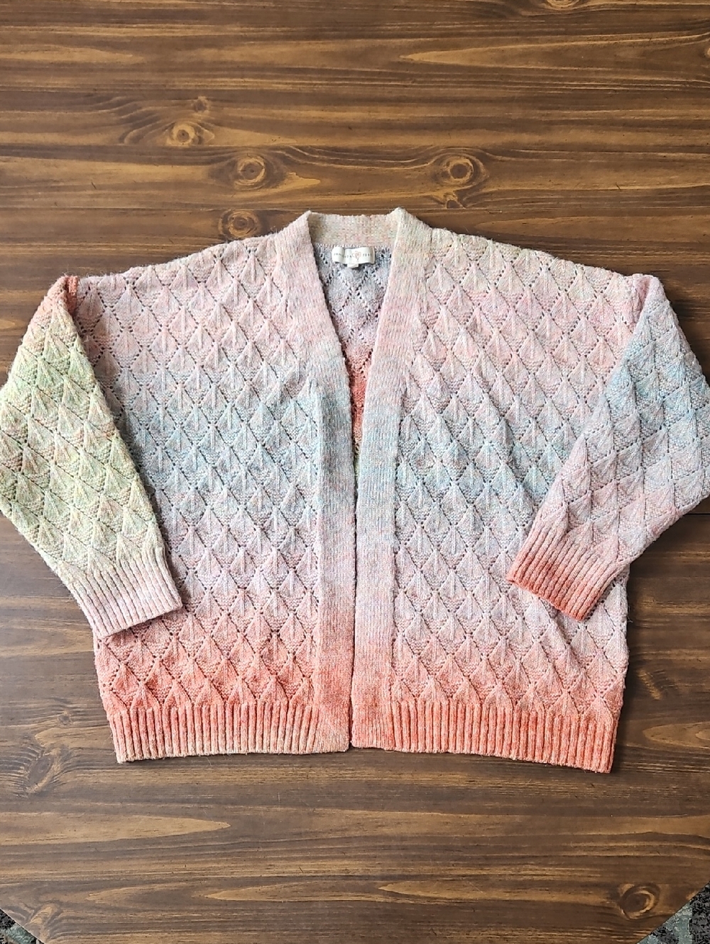 Pastel Gradient Open-Front Knit Cardigan Sweater